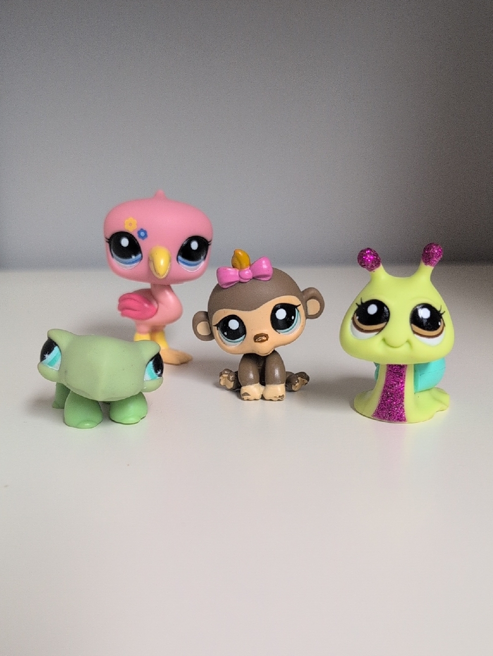 Lot Of 4 Authentic Littlest Pet Shops Hasbro Y2K Vintage Snail Monkey Turtle